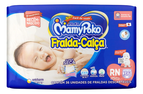 Fraldas MamyPoko Recém-Nascido Super Seca Calça RN