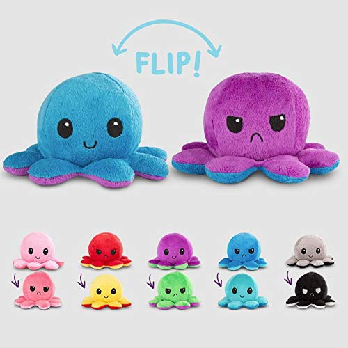 Pulpo De Peluche Reversible Feliz Enojado Color Negro Gris