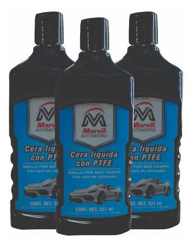 Kit 3 Ceras Liquida Marvil Azul Ptee Y Silicón Para Auto