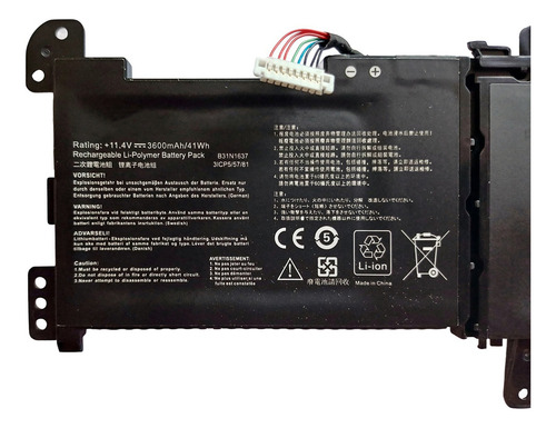 Bateria Para Asus Vivobook X510ur X510u B31n1637 3icp5/57/81 Bateria Preto
