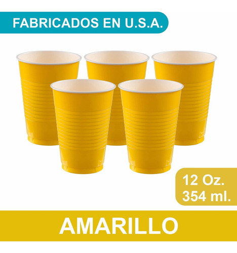 Vaso De Plástico Desechable 12oz Granmark - 20 Piezas Color Amarillo