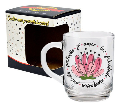 Caneca De Vidro Lisa 245ml - Florescer - Flor Cor Rosa