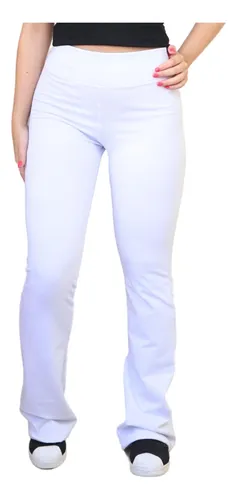 Calça Legging Flare Bailarina Suplex Cós Cintura Alto Branco