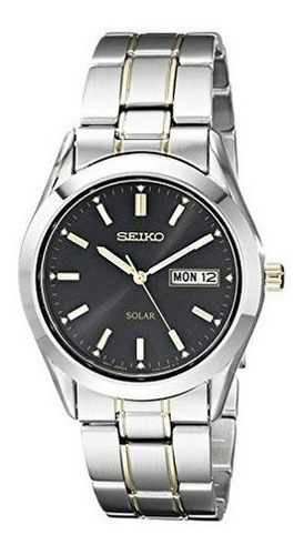 Reloj Seiko Sne047 De Dos Tonos Con Esfera Negra Solar Para 