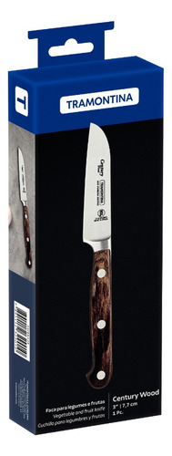 Cuchillo para Frutas y Verduras Tramontina Century Wood con Lámina de Acero Inoxidable y Mango de Madera Tratada Castaño 3"