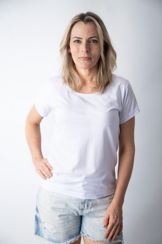 Imagem 1 de 4 de Kit 5 Blusa Feminina Baby Look Brancas Fio 30 Algodão