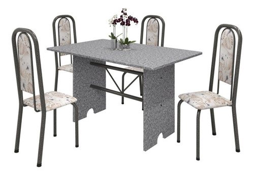 Conjunto De Mesa 120x75cm Tampo Granito Com 4 Cadeiras