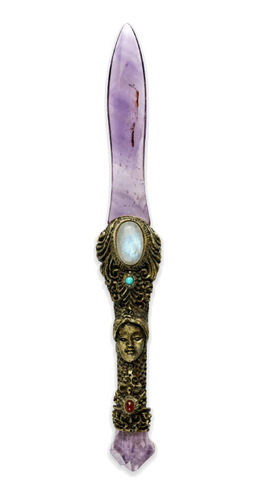 Varita De Cristal De Amatista Con Mango De Arcilla Tallada