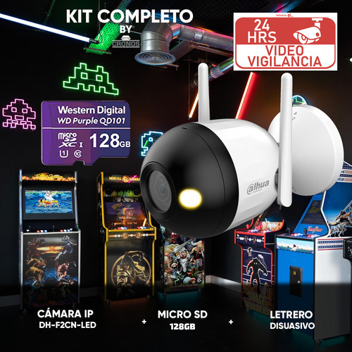 Kit videovigilancia Cronos Cámara Dahua Ip Bala F2CN-LED 2MP Wifi Full Color Audio Microsd 128gb Accesorios Kit De Cámara Inteligente DH-F2C-LED-128GB Dahua Microsd WDD128G1P0C