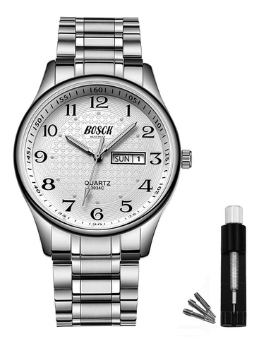 Reloj Hombre Bosck Bosck Cuarzo Pulso Plateado En Acero