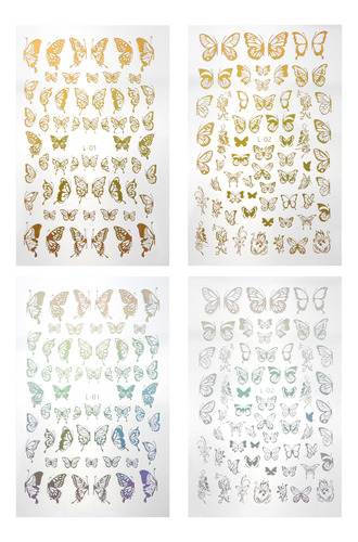 Adhesivo Para Uñas Con Diseño De Mariposa Dorado, 12 Hojas