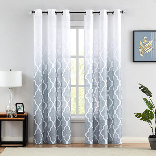 Cortinas Semitraslúcidas De Lino Estampado Marroquí, 213cm X