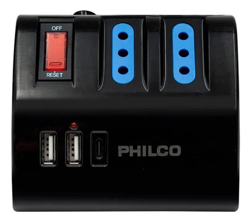 Alargador Enchufe 3t + Usb A/c Zapatilla 1.5m Philco Negro