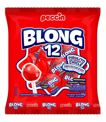 Pirulito Blong 12 Peccin Sabor Morango 120g