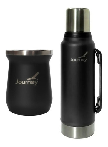 Set Termo De Acero Inoxidable 1 Litro Journey Con Mate Negro