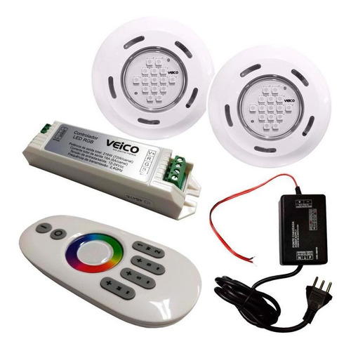 Kit Iluminação Piscina / Control Touch + 2 Leds Rgb + Fonte