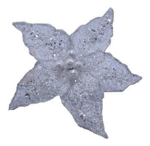 Adorno Para Arbolito Flor Blanca Glitter Navideño Navidad