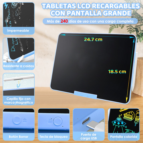 16 Pizarra Mágica Lcd Niño Tablet Dibujo Bolígrafo Magnético Color Azul