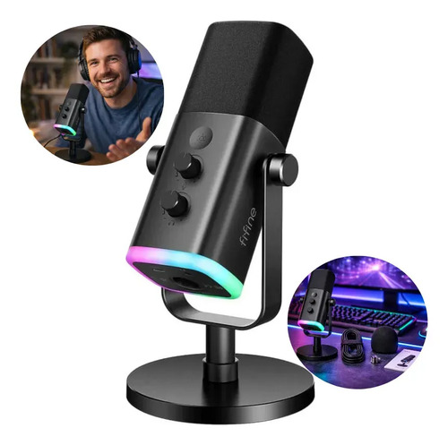 Microfone Fifine Usb/xlr Am8 Dinâmico Cardioide Cor Preto gamer