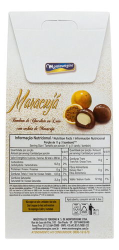 Bombom Chocolate ao Leite Maracujá Montevérgine caixa 55 g