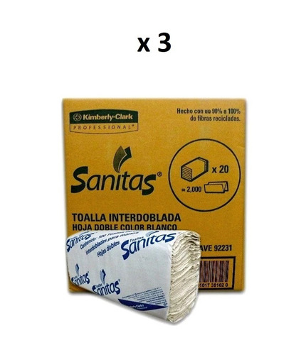 Toalla Interdoblada Sanitas [3 Cajas C/20 Paq C/100 Toallas]