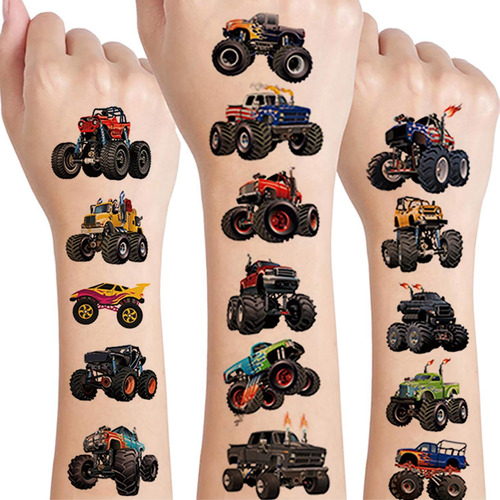 20 Hojas De Tatuajes Temporales De Monster Truck Para Niños,