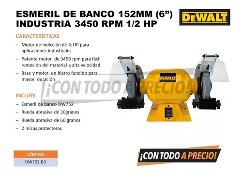 ESMERILADORA DE BANCO DE 6 (152MM) DE 1/2HP (373W)