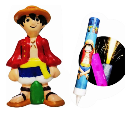 Articulo One Piece Cumple Fiesta Vela Cera Y Chispera Niño