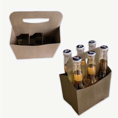 Caja Para Porrones Cerveza 6 Botellas Six Pack Kraft X 100 U