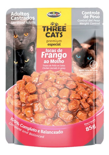 Three Cats Sachet Para Gatos Castrados 85 Gr