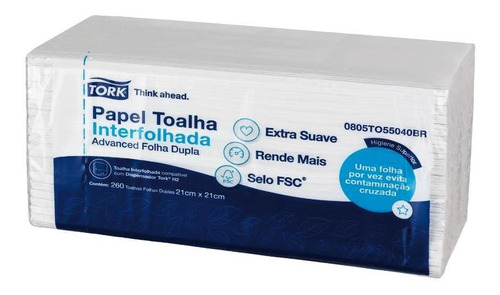 Papel Toalha Interfolhada Tork Folha Dupla Com 260 Folhas