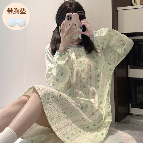 Camisón Casual De Manga Larga Con Cuello Redondo Para Mujer