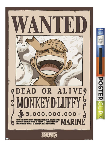 Póster De Pared Monkey D Luffy Wanted 56.6 X 86.4 Cm Con Cli