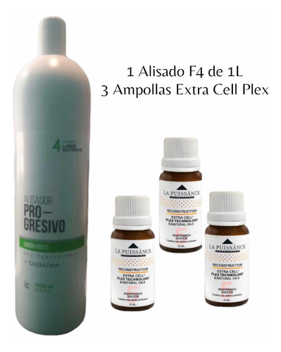 Kit Alisado F4 + 3u De Ampolla Extra Cell Plex La Puissance