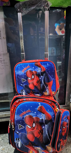 Morral Con Ruedas Mas Lonchera Mas Cartuchera De Spaiderman