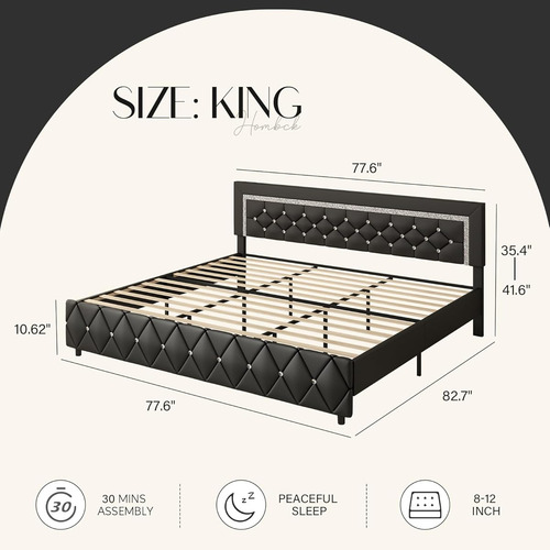 Base De Cama King Size Hombck C/cabecera Capitonada Negra
