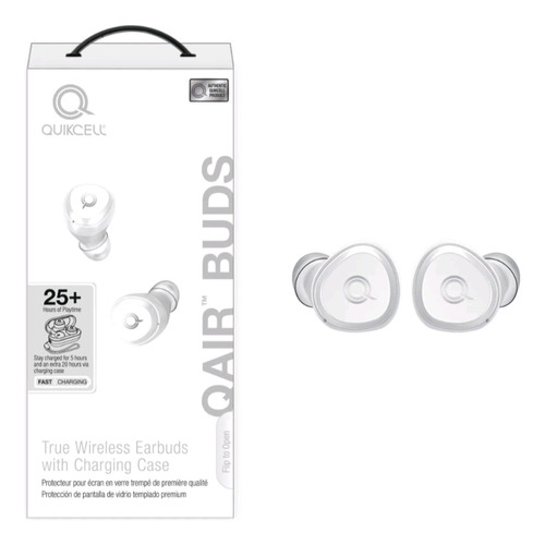 Audífonos Bluetooth Quikcell Qair Buds Con Estuche De Carga Color Blanco Luz Azul