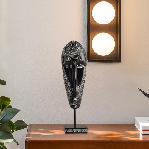 Estatua De Máscara Africana, Adorno De Mesa, 12x7,5x41,5cm