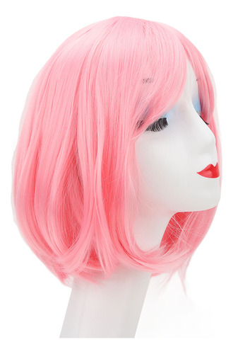 Capacete Curto Rosa Bob Wig, Franja Reta E Curta Para