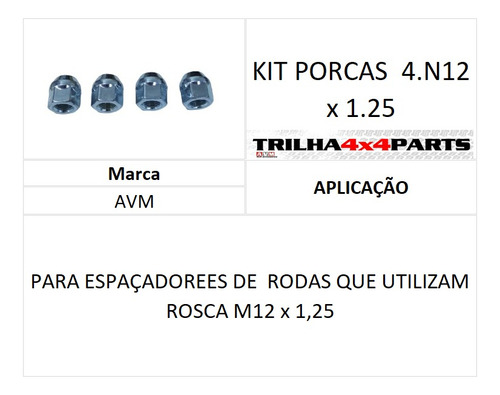 Kit Porcas Para Espaçadores Avm 4n12x1.25 (4 Pçs)