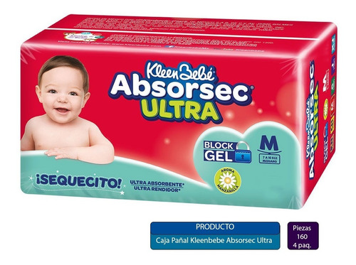 Caja Pañal Kleenbebe Absorsec Med Con 4 Paquetes (160 Pzs)