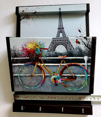 Imagen 2 de 6 de Portallaves Organizador De Madera, Torre Eiffel París Bici