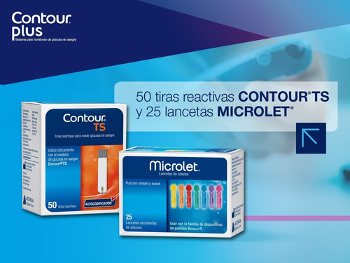 Imagen 2 de 3 de Contour Ts Paquete De 50 Tiras Y 25 Lancetas P/ Glucómetro