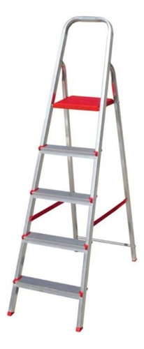 Escalera Botafogo Esc0064 de aluminio de 5 peldaños de altura, color gris y rojo