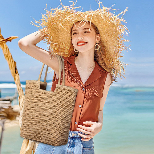 Wantgor Bolsos De Playa De Paja, Bolso De Mano Tejido De De