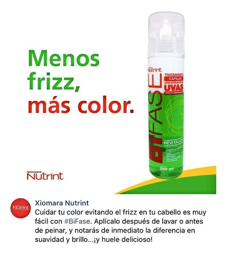 Tratamiento Capilar Bifásico Nutrint Extracto De Uvas 250ml
