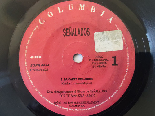 Vinilo Single De Señalados  -- La Carta Del Adios ( Q24