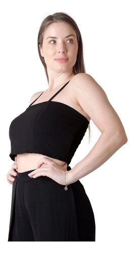 Pantalon Negro Pierna Ancha Moda Con Top A5245007a