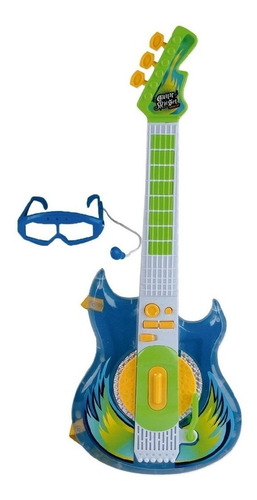 Guitarra Musical Infantil Azul Brinquedo Com Microfone