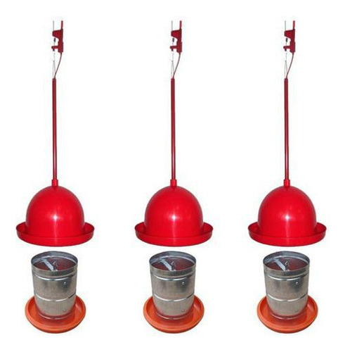 Kit 3 Bebedouros Pendulares + 3 Comedouros Galvanizado 5kg